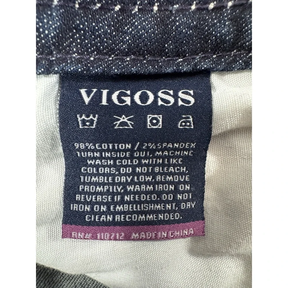 Vigoss Capri Jeans Womens W27 L21 Dublin Thick Stitch Embellished Whiskered Blue